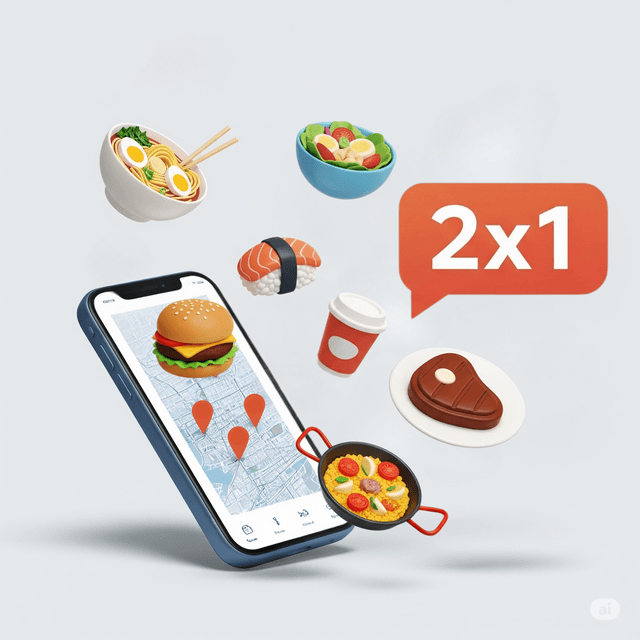 Maqueta de la app duopass mostrando ofertas de restaurantes