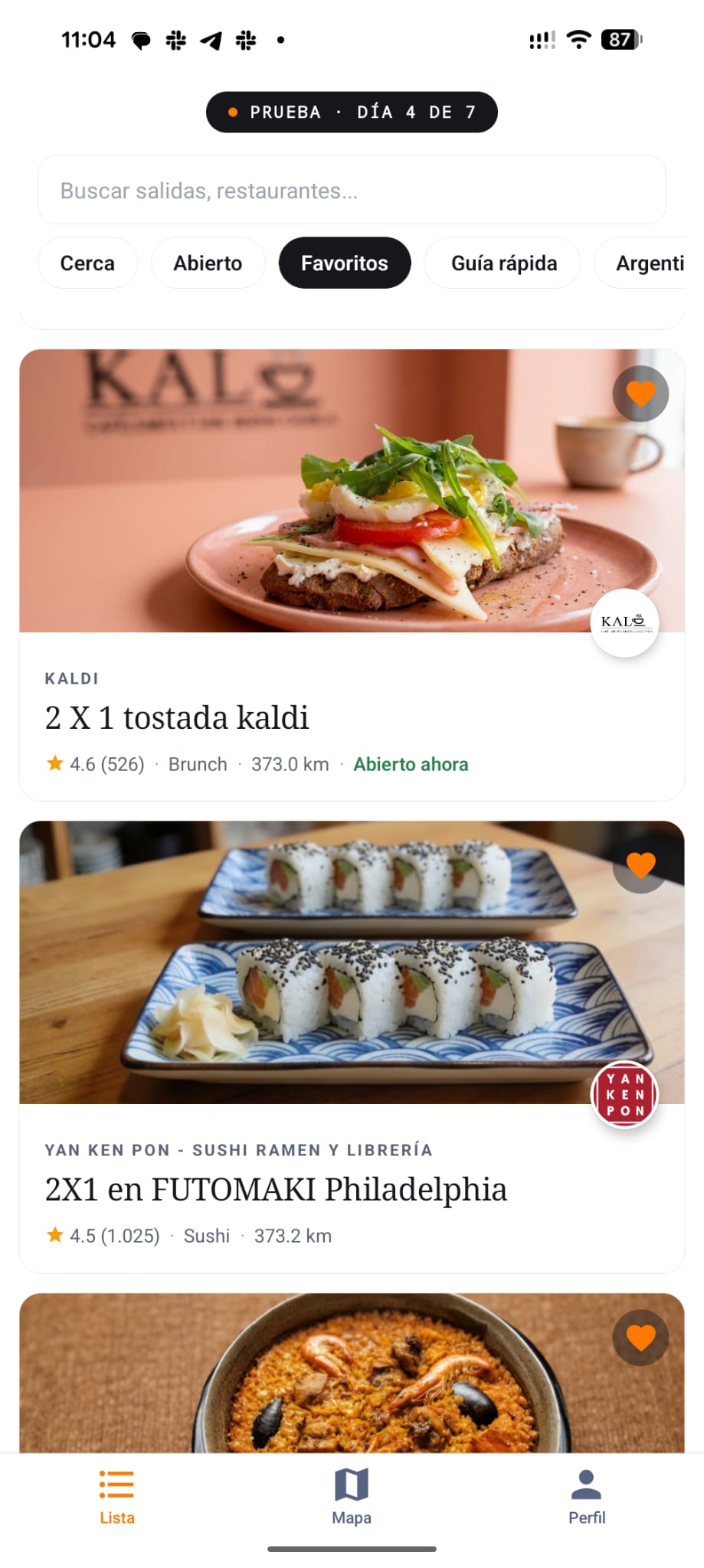 duopass app, lista de salidas 2x1